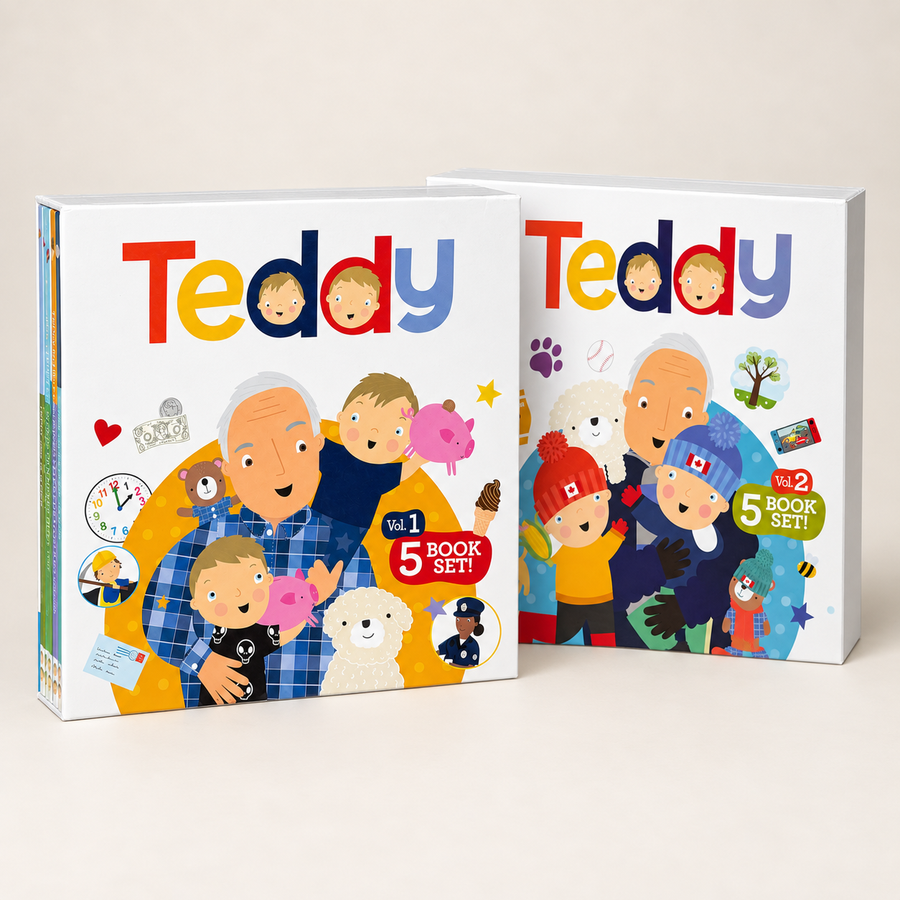 Teddy five-book hardcover sets as client gifts from financial advisors to families with young children