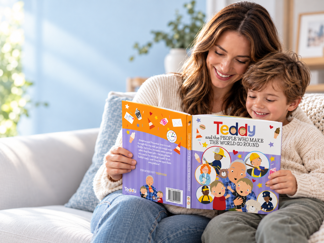 Family reading Teddy books by Ryan Cohen together