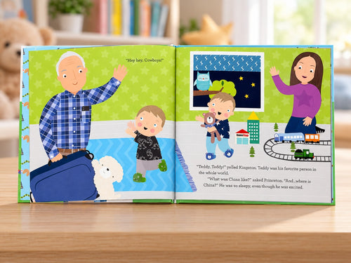 Inside pages: Kingston and Princeton stay up late to greet Grandpa Teddy home from China