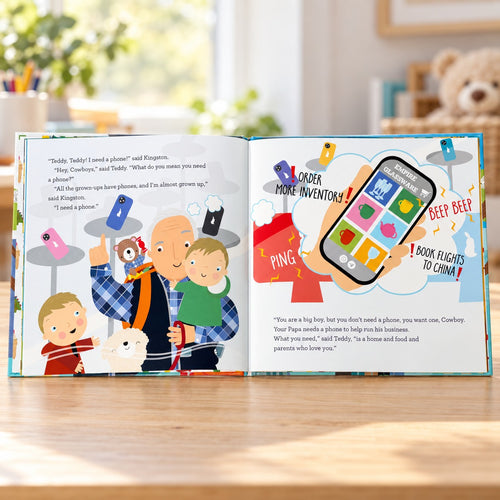 Inside pages: Kingston says he needs a phone and Grandpa Teddy explains the difference between wanting and needing